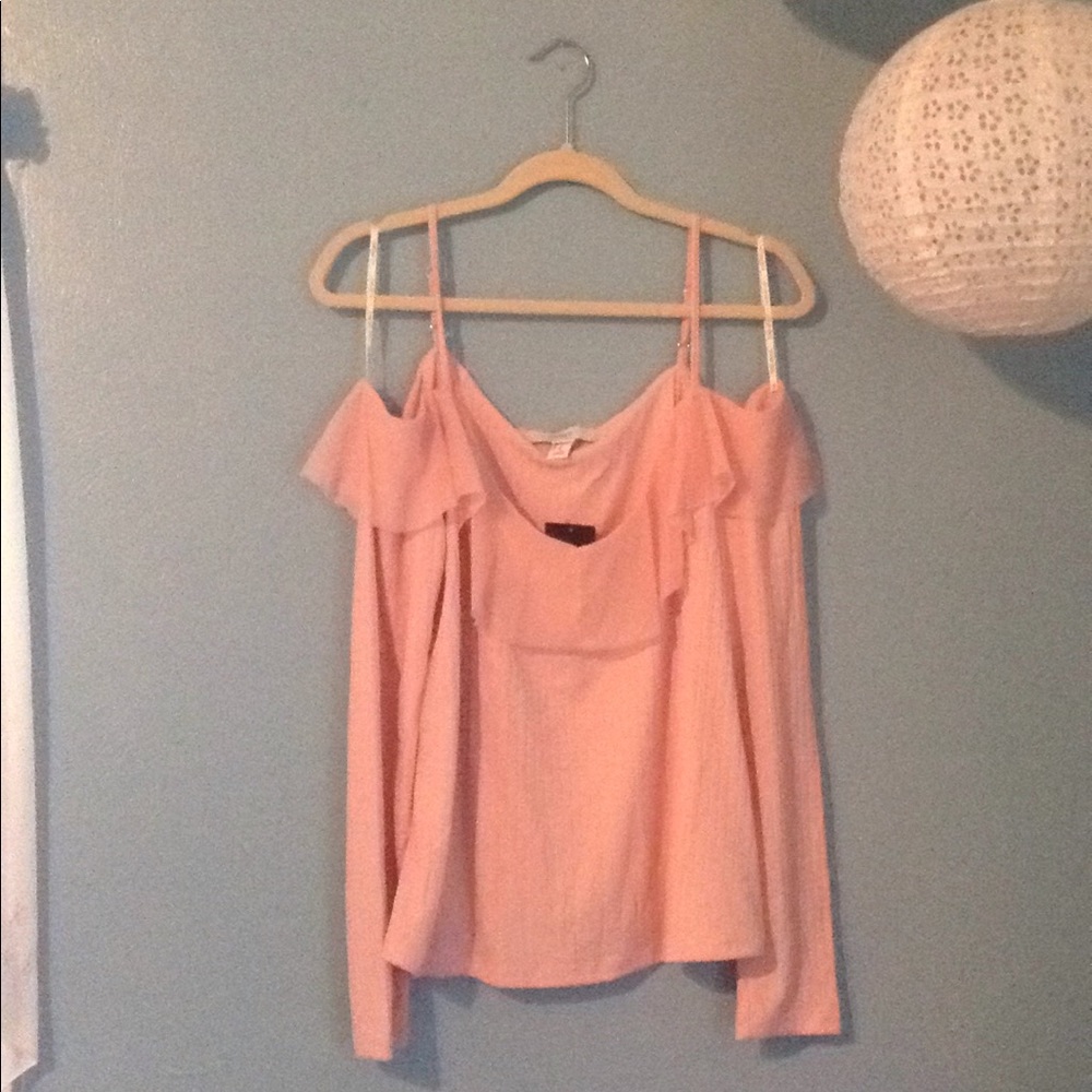 Forever 21+ Baby Pink Off-The-Shoulder Frill Top